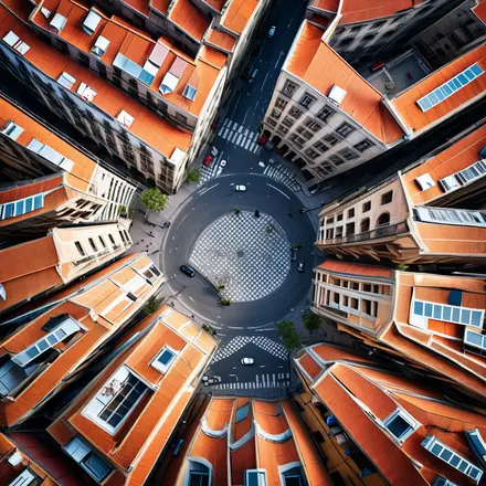 A birds-eye view of the winding streets of Barcelona's Gothic Quarter. A birds-eye view of the winding streets of Barcelona's Gothic Quarter.