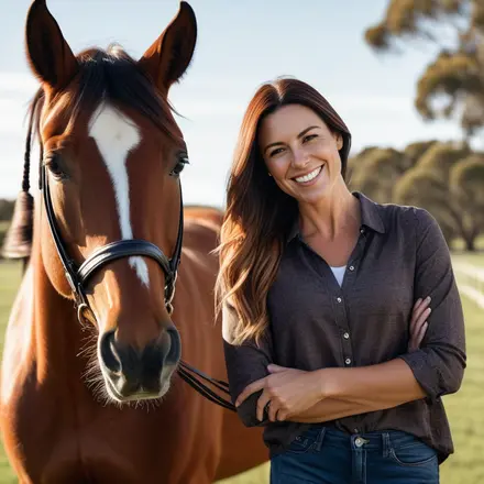 Woman with her newly purchased horse in Australian countryside