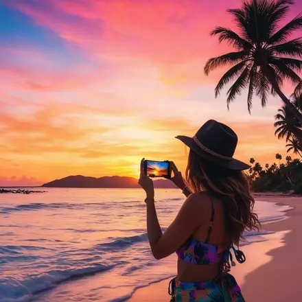 lady on beach watching sunset