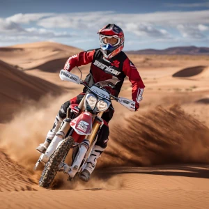 Dirt Bike kicking up dust in desert dunes