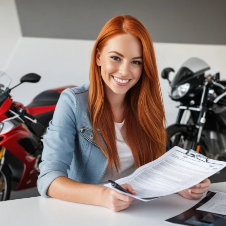 A woman smiling while digning motorcycle loan application