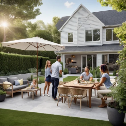 People Eating in outside renovated backyard