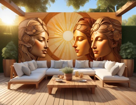 Outdoor area, people on wall, rustic, chais and table