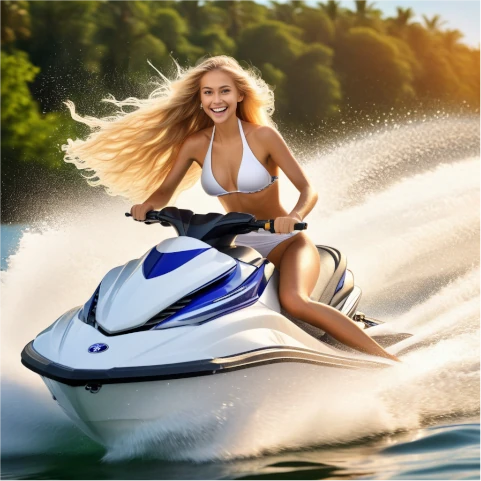 Female Jet Ski Rider in white top