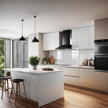 A beautifully renovated kitchen with space-saving solutions and modern appliances version 2