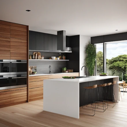 A modern, organized kitchen with space-saving solutions