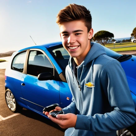young man with keays to first car
