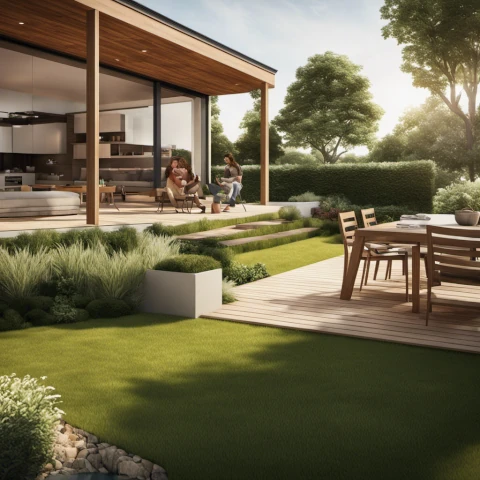 Landscaping House yard outside deck patio