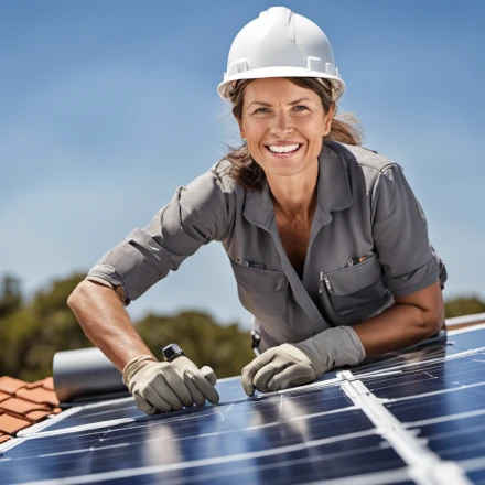 Trades lady installing solar