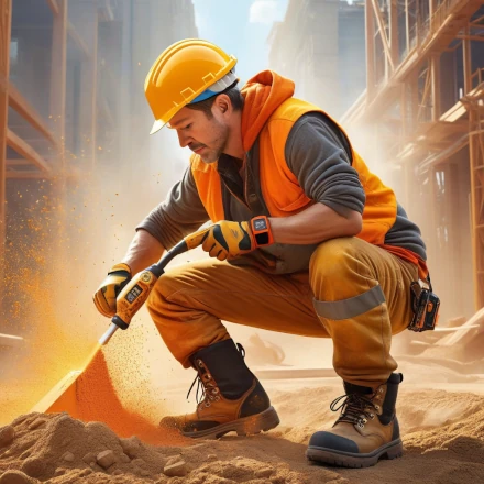 A tradesperson using power tools on a construction site