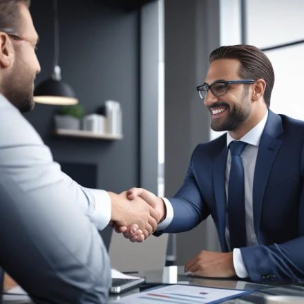 A business owner shaking hands with a lender
