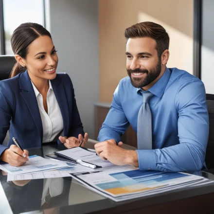 Small business owner meeting with equipment financing representative