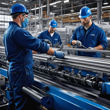 Workers using modern manufacturing equipment